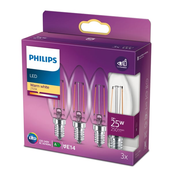 Philips Filamentti kynttilälamppu kirkas 25W B35 E14 x3