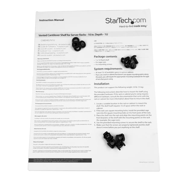 StarTech.com CABSHELFV1U tilbehør til rack Stativhylde