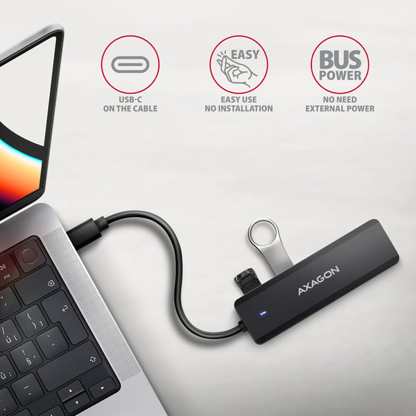 Axagon HUE-C1C keskitin USB 3.2 Gen 1 (3.1 Gen 1) Type-C 5000 Mbit/s Musta