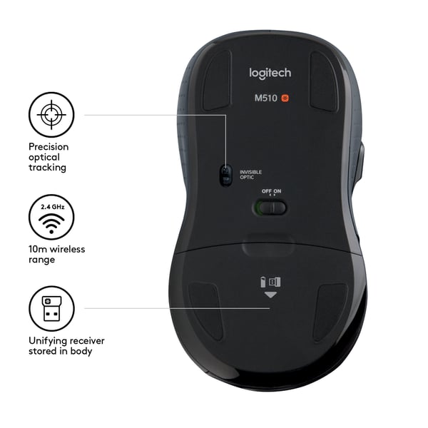 Logitech M510 datormöss Högerhand RF Trådlös laser 1000 DPI
