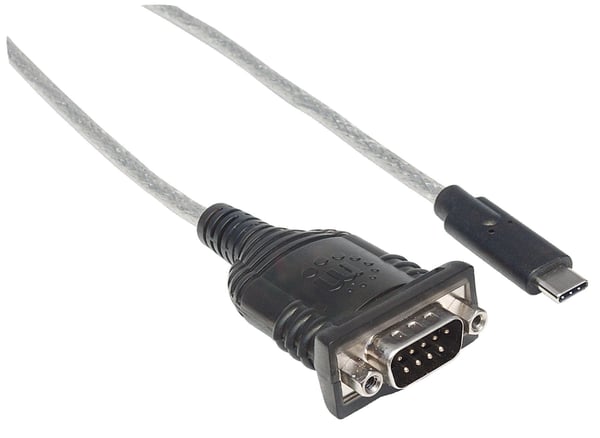 Manhattan 151283 sarjakaapeli Musta, Hopea 0,45 m USB-C Serial/COM/RS232/DB9