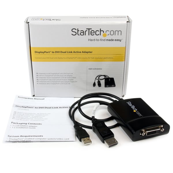 StarTech.com DP2DVID2 videokabel adapter 0,37 m DisplayPort DVI-D Sort