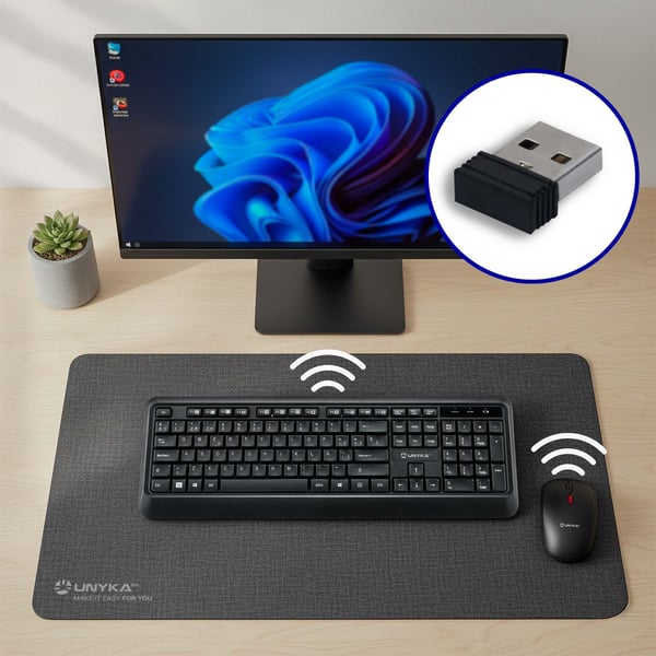 UNYKAch COMBO UK39 Wireless tastatur Mus inkluderet Hjemme/kontor RF trådløst QWERTY Spansk Sort
