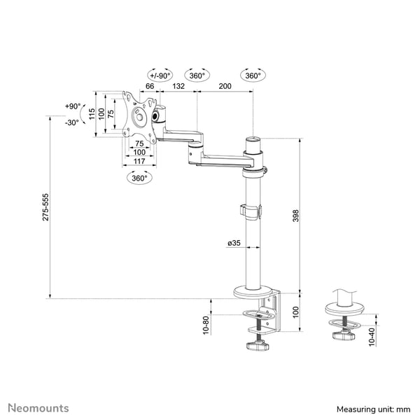 Neomounts DS60-425BL1 skærmbeslag og -stativer 68,6 cm (27") Skrivebord Sort