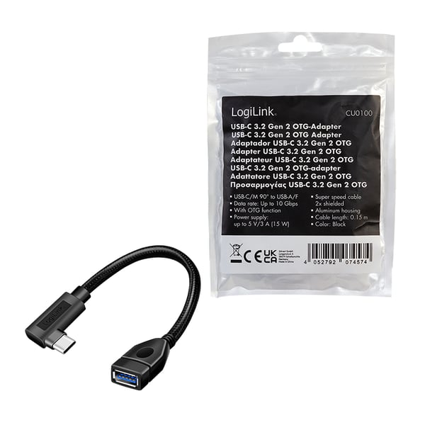 LogiLink CU0100 kabelomvandlare (hane/hona) USB Type-C USB Type-A Svart