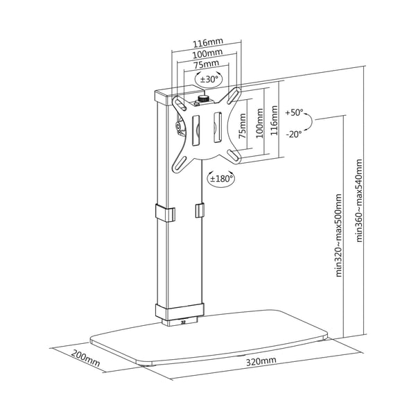 AISENS DT32TSR-115 skærmbeslag og -stativer 81,3 cm (32") Skrivebord Sort