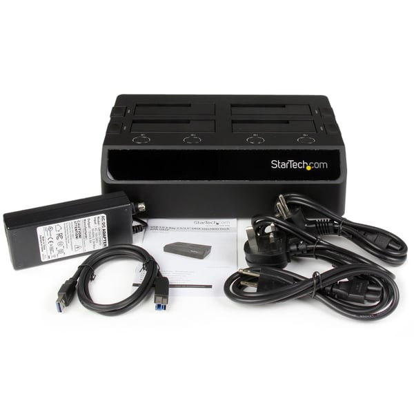 StarTech.com USB 3.0 till SATA 6 Gbps dockningsstation med 4 fack, UASP & dubbla fläktar för SATA-hårddiskar - 2,5/3,5 tums SSD/HDD dockningsstation