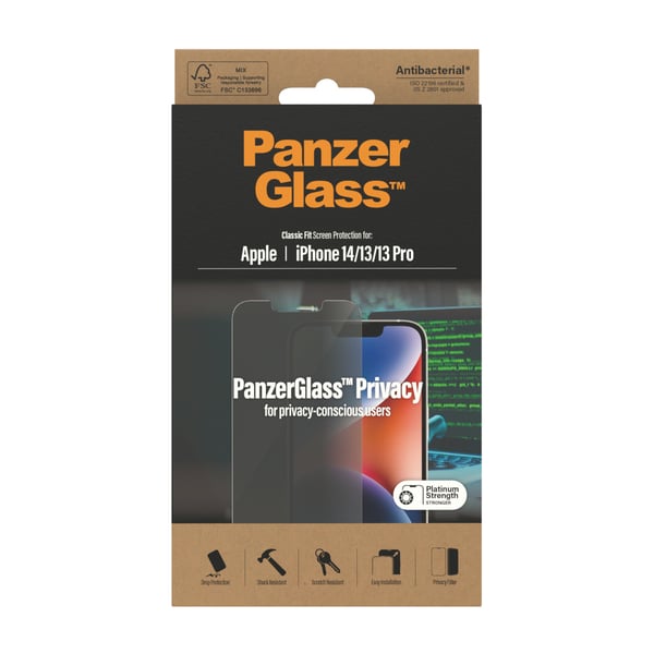 PanzerGlass ® Privacy Skærmbeskyttelse iPhone 14 | 13 | 13 Pro | 16e | Classic Fit
