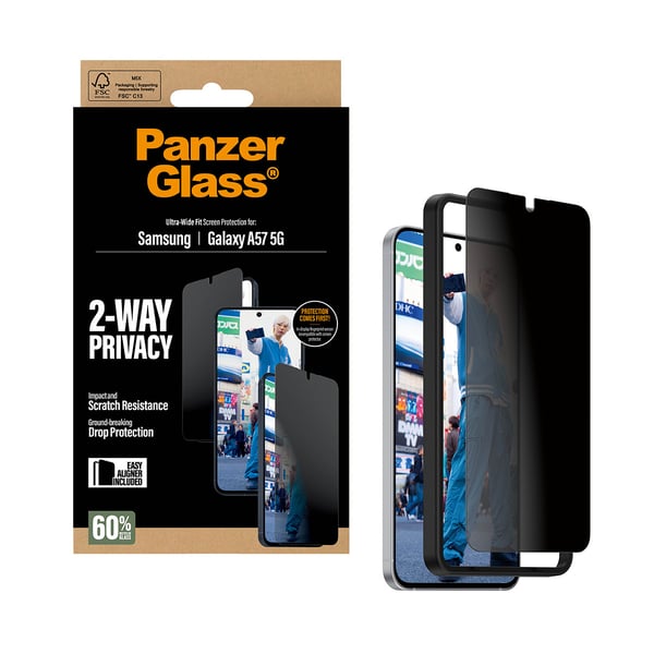 PanzerGlass ® 2-Way Privacy Skærmbeskyttelse Samsung Galaxy A57 5G | Ultra-Wide Fit m. EasyAligner