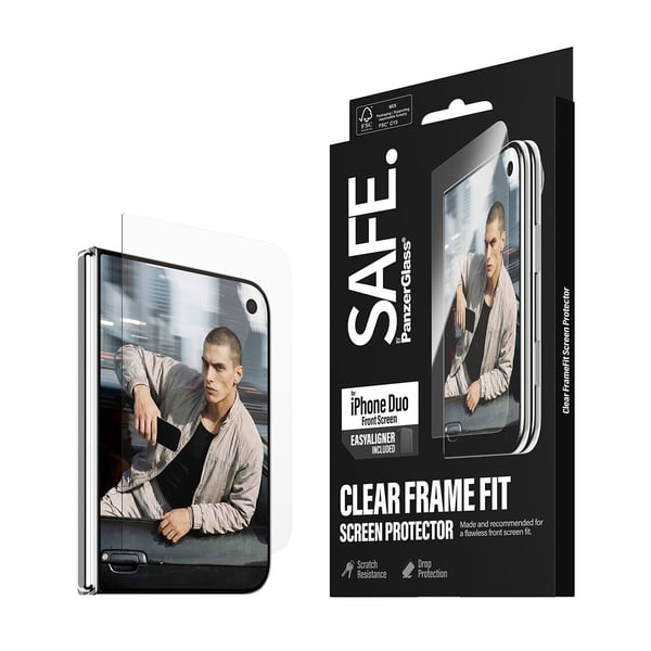 PanzerGlass SAFE. by ® Front Screen Protector iPhone Duo | FRAME FIT w. EasyAligner Genomskinligt skärmskydd Apple 1 styck