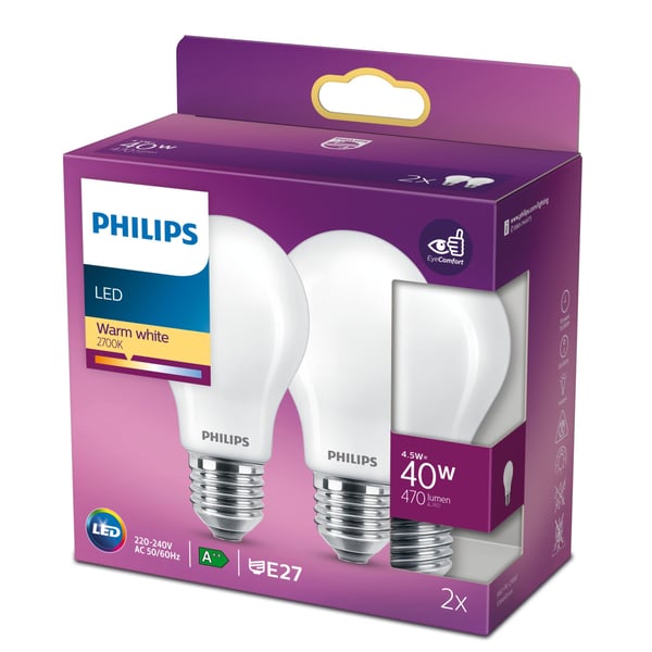 Philips Filament pære matteret 40 W A60 E27 x 2
