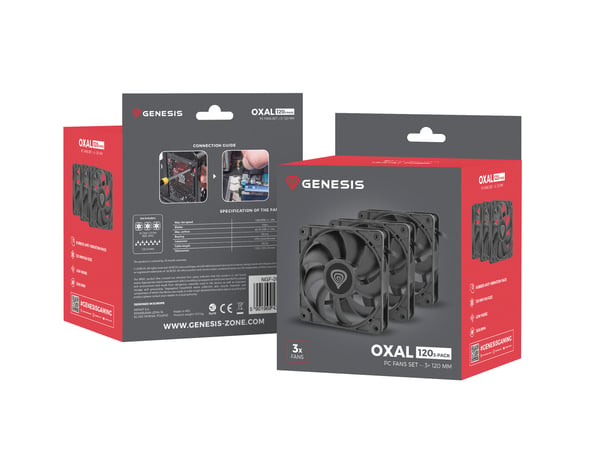 GENESIS Oxal 120 Datorväska Fan 12 cm Svart 3 styck