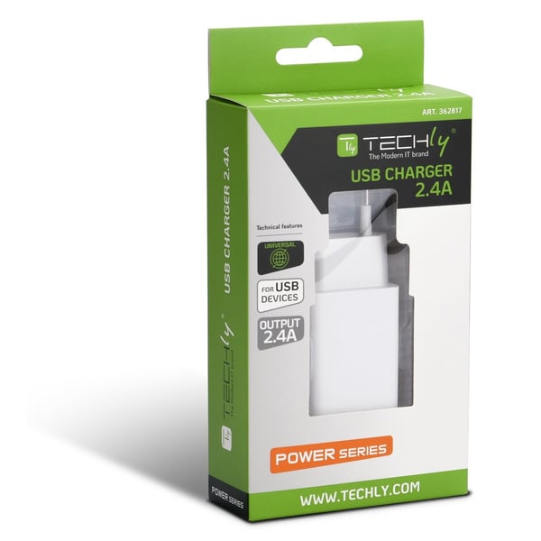 Techly IPW-USB-24WH Bærbar Enhed Oplader Universal Hvid AC Intern