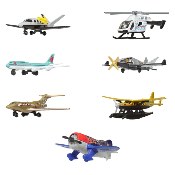 Matchbox Sky Busters , fly, helikopter, rumfartøj eller jetfly med rullende hjul og/eller snurrende propeller (modeller kan variere)