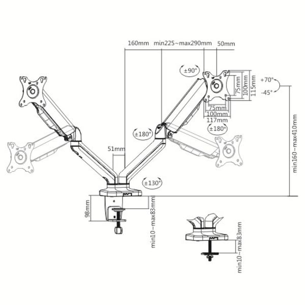Techly ICA-LCD 462B skærmbeslag og -stativer 81,3 cm (32") Skrivebord Sort