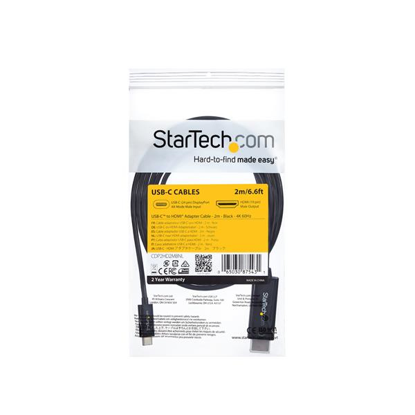 StarTech.com 2 m USB-C till HDMI-kabel - 4K vid 60Hz - Svart