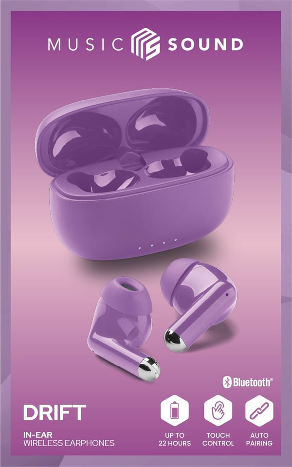 Music Sound 8018080495274 Headset True Wireless Stereo (TWS) I ørerne Opkald/musik Bluetooth Lilla