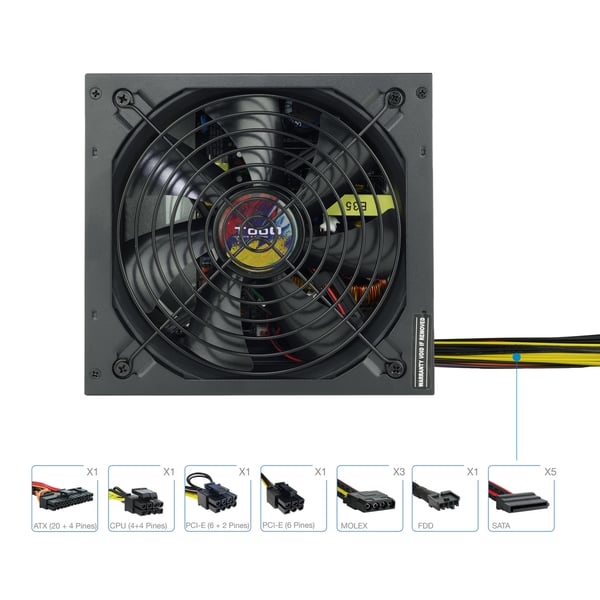 TooQ TQAPOLO-600SP strömförsörjningsenheter 600 W 20+4 pin ATX ATX Svart
