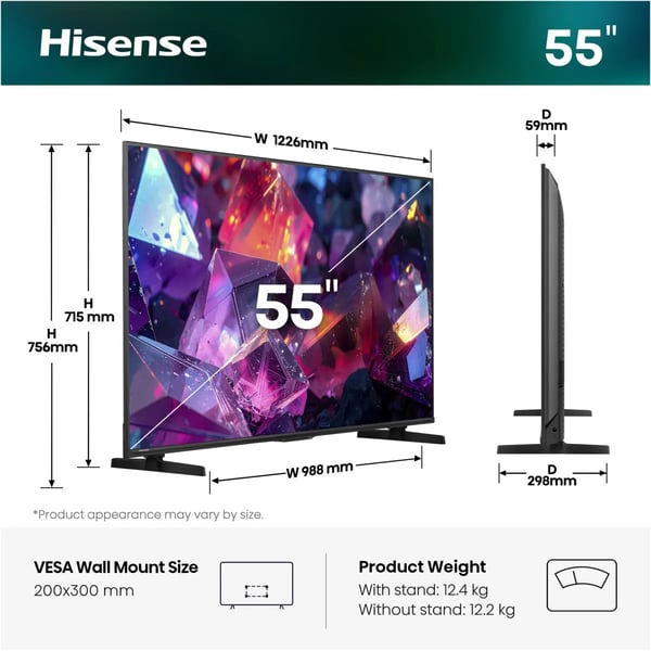 Hisense 55E7S PRO 139,7 cm (55") 4K Ultra HD Smart-TV Wi-Fi Svart