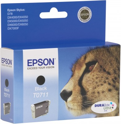 Epson Cheetah T0711 black ink cartridge blækpatron Original Sort