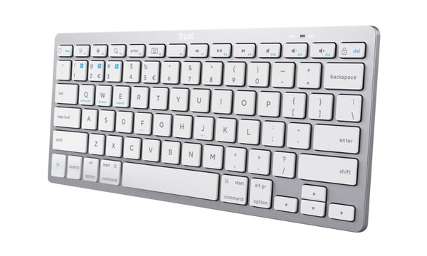 Trust 24654 tastatur Kontor Bluetooth QWERTY Spansk Sølv, Hvid