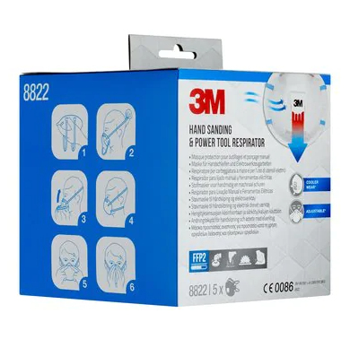 3M 8822PRO5 återanvändbart andningsskydd FFP2 Halvmask, andningsskydd Luftrenande andningsmask