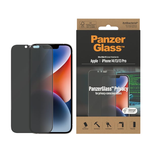 PanzerGlass ® Privacy Skærmbeskyttelse iPhone 14 | 13 | 13 Pro | Ultra-Wide Fit