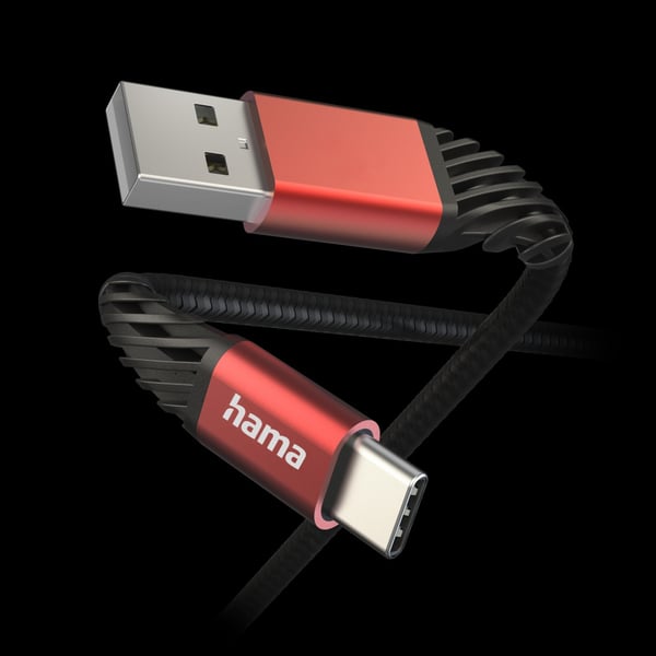Hama Extreme USB-kaapeli USB 2.0 1,5 m USB A USB C 0,48 Gbit/s Musta, Punainen
