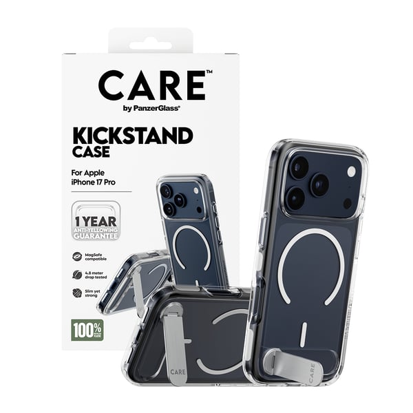 PanzerGlass CARE™ by ® Kickstand Case Transparent w. MagSafe iPhone 17 Pro mobiltelefonfodral Mobilskal