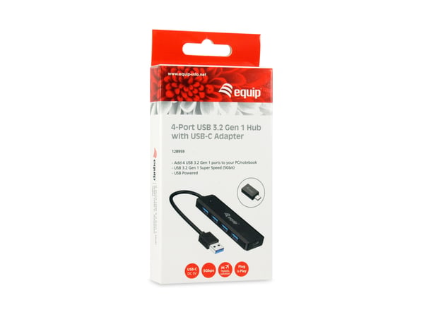 Equip 128959 gränssnittshubbar USB 3.2 Gen 1 (3.1 Gen 1) Type-A 5000 Mbit/s Svart