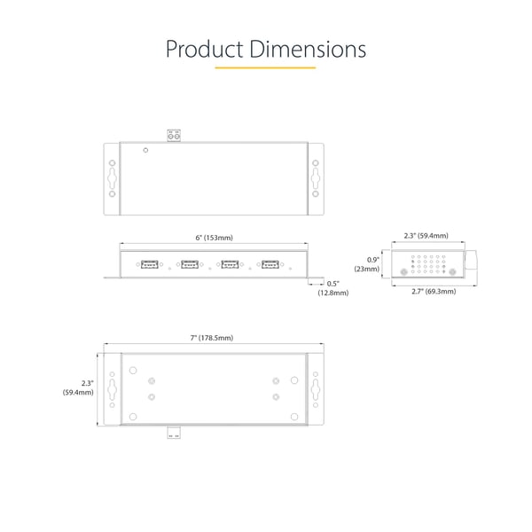 StarTech.com Industriell USB 3.0 5 Gbps-hubb med 4 portar. Robust USB-hubb med ESD- och överspänningsskydd. DIN-, vägg- eller skrivbordsmonterbar USB-A-hubb. USB-expander med låsbara portar, kraftig
