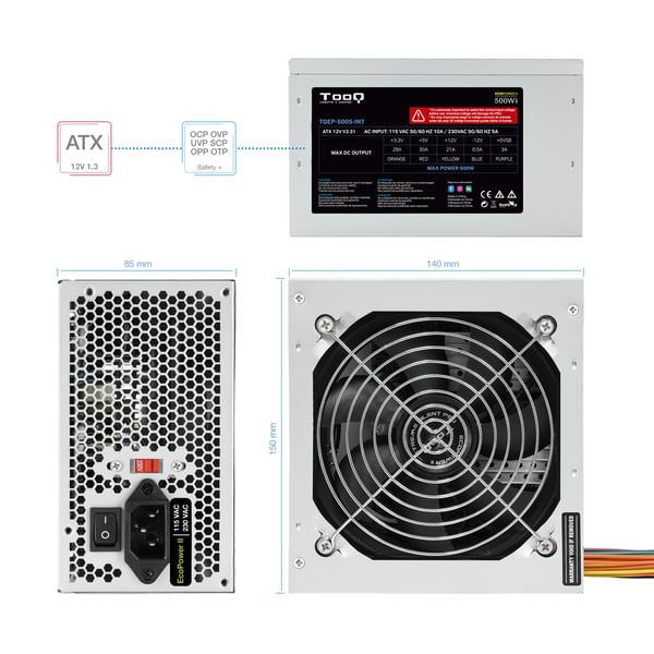 TooQ TQEP-500S-INT strömförsörjningsenheter 500 W 24-pin ATX ATX Silver