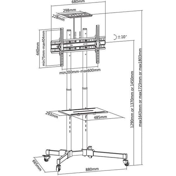 Techly ICA-TR16T kyltin näyttökiinnike 177,8 cm (70") Musta