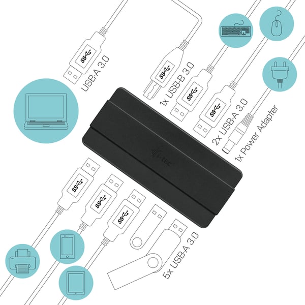i-tec U3HUB742 gränssnittshubbar USB 3.2 Gen 1 (3.1 Gen 1) Type-B 5000 Mbit/s Svart