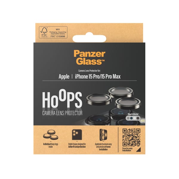 PanzerGlass ® Hoops® Metal Camera Lens Protector Black iPhone 15 Pro | 15 Pro Max Kirkas näytönsuoja Apple 1 kpl