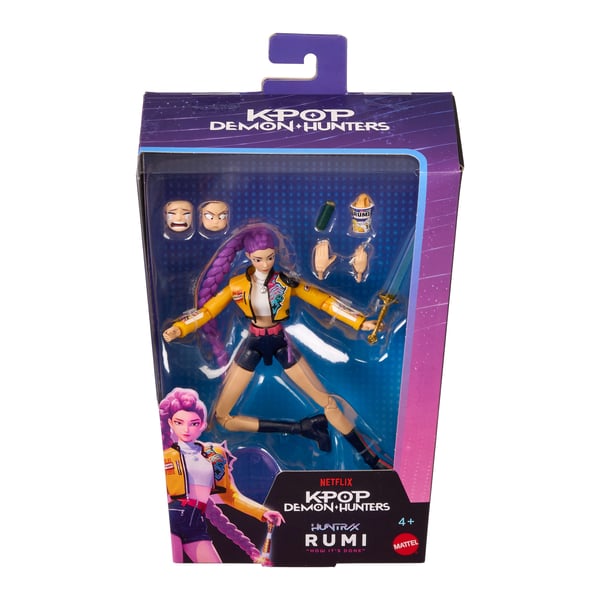 Mattel KPop Demon Hunters HUNTR/X Rumi-actionfigur på 15 cm med tillbehör samt utbytbara ansikten och händer