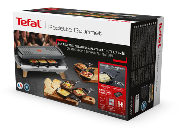 Tefal RE610D raclettepannu 8 henkilö(t) 1350 W Musta, Ruostumaton teräs, Puu