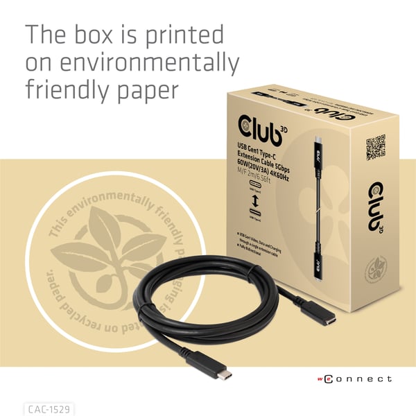 CLUB3D CAC-1529 USB-kablar USB 3.2 Gen 1 (3.1 Gen 1) 2 m USB C 5 Gbit/s 60 W Svart