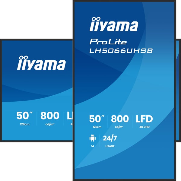 iiyama LH5066UHSB-B1AG skilte display Digital fladpaneldisplay 127 cm (50") LCD Wi-Fi 800 cd/m² 4K Ultra HD Sort Indbygget processer Android 24/7