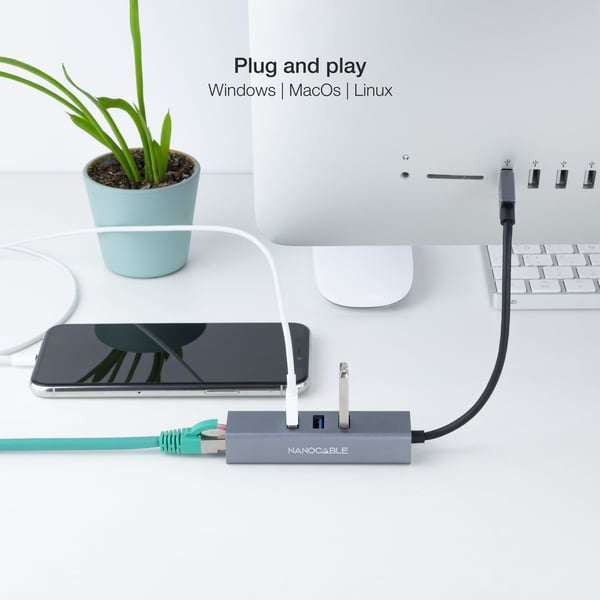 Nanocable 10.03.0407 kannettavien tietokoneiden telakka ja porttitoistin Langallinen USB 3.2 Gen 1 (3.1 Gen 1) Type-A Harmaa