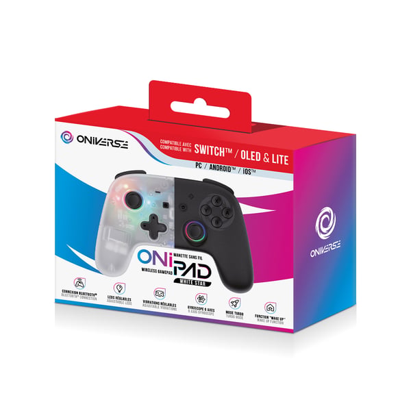 Oniverse Onipad Sort, Hvid Bluetooth/USB Gamepad Analog/digital Android, Nintendo Switch, PC, iOS