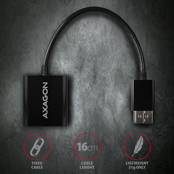 Axagon RVD-VGN videokabeladapter 0,15 m DisplayPort VGA (D-Sub) Svart