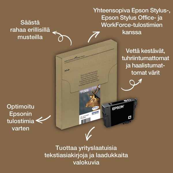 Epson Stag T1306 Peura DURABrite Ultra, moniväripakkaus, 3 väriä, EasyMail