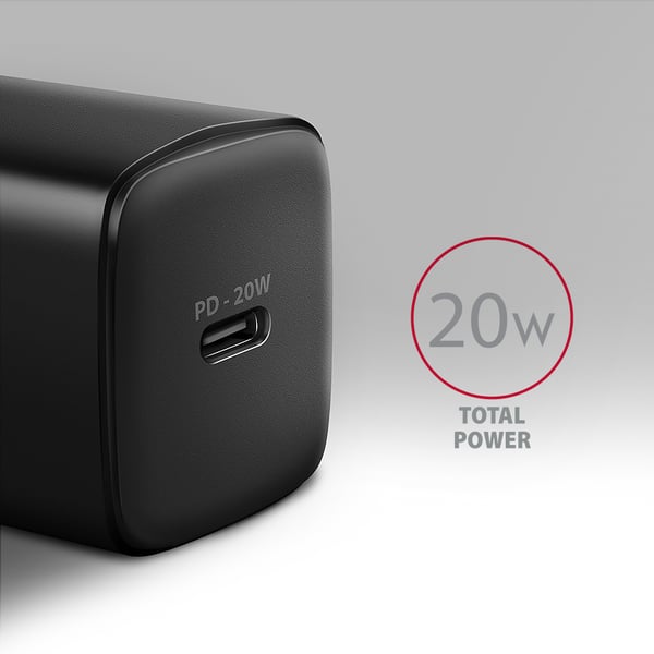 Axagon ACU-PD20 wall charger 1x QC3.0/AFC/FCP/PD type-C, 20W, black Matkapuhelin, Älypuhelin, Älykello, Tabletti, Universaali, Kello Musta AC Pikalataus Sisätila