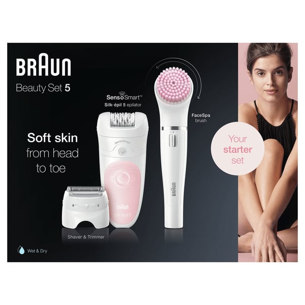 Braun Silk-épil 5 Wet&Dry 81683690 epilatorer 28 pincetter Vit, Rosa