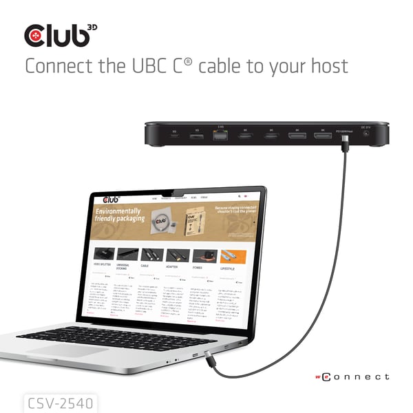 CLUB3D CSV-2540 kannettavien tietokoneiden telakka ja porttitoistin Telakointi USB 3.2 Gen 1 (3.1 Gen 1) Type-C Musta