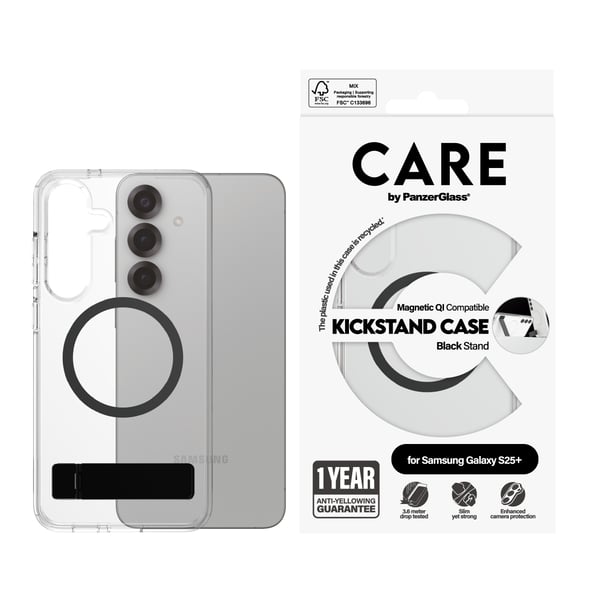 PanzerGlass CARE™ by ® Kickstand Case Transparent m. Qi Samsung Galaxy S25+