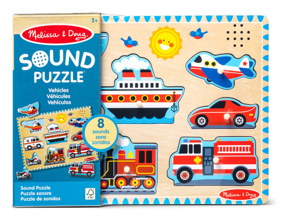Melissa & Doug Vehicles Sound Puzzle Ramme puslespil 8 stk Køretøjer