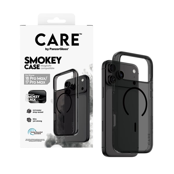 PanzerGlass CARE™ by ® Smokey Case w. Black MagSafe iPhone 2026 Pro Max | 17 Pro Max mobiltelefonfodral Mobilskal Transparent