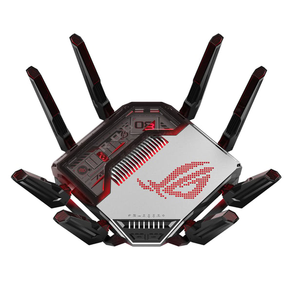 ASUS ROG Rapture GT-BN98 trådlös router 10 Gigabit Ethernet Quad-band (2.4 GHz / 5 GHz-1 / 5 GHz-2 / 6 GHz) Svart, Vit